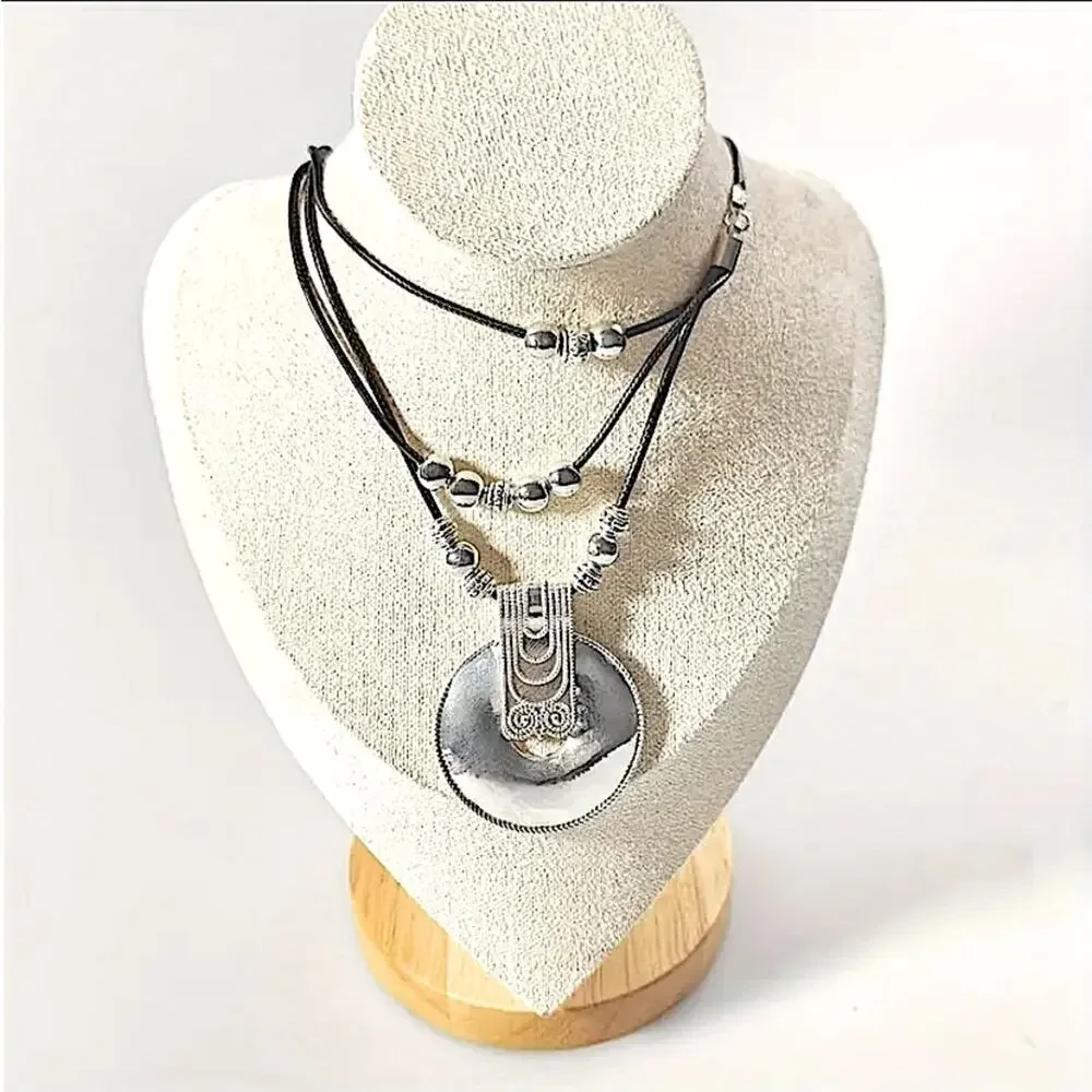 Boho, Hippy, Tribal Statement Necklace Leather Bohemian - Picture 5 of 5